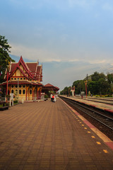 Prachuap Khiri Khan, Thailand - March 16, 2017: Colorful royal pavilion at Hua Hin Railway Station that has been considered to be the most beautiful station and became very popular tourist attraction.