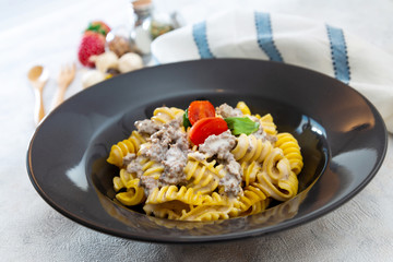 tasty pasta Italian meat sauce pasta on the table