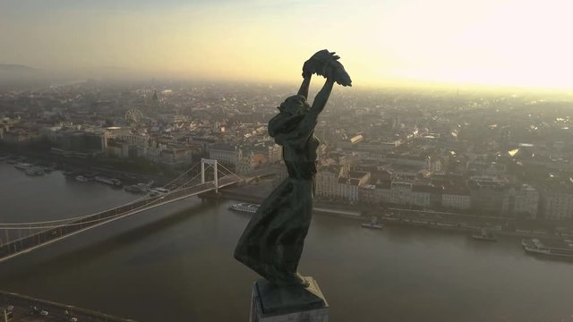  Budapest Citadell and Liberty statue on Gellert Hill  Hungary  camera flying around