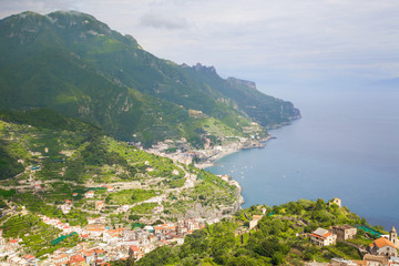 Fototapeta na wymiar View from the top on cozy and cute town on the Amalfi Coast, Italy.