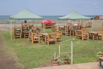 Bamboo table and chair decoration in restaurant interior in the Batumi