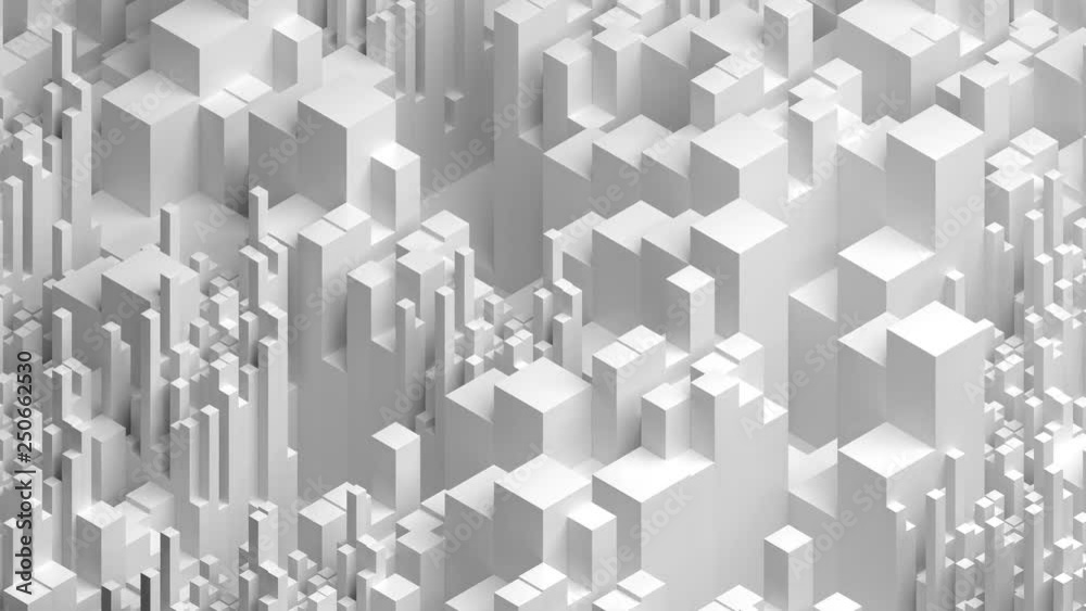 Poster loopable white grey 3d bright background with simple geometry shapes with different height. elegant 