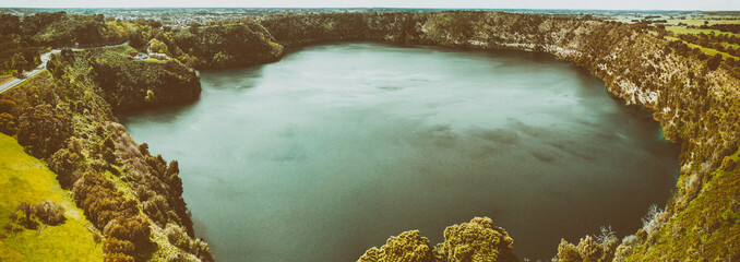 Panoramic aerial view of Mount Gambier Blue Lake, South Australia