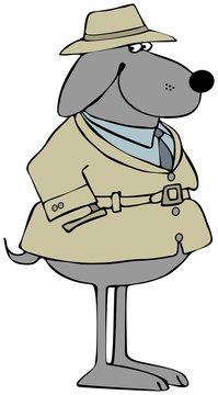detective dog wearing trench coat clip art preview