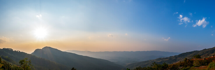 Fototapeta premium Panorama landscape of mountain view with sun rise 1