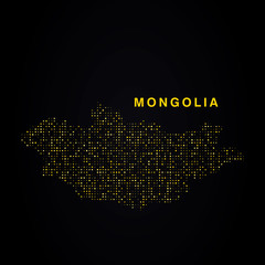 Mongolia map of golden glitters on black background. Modern element geography.