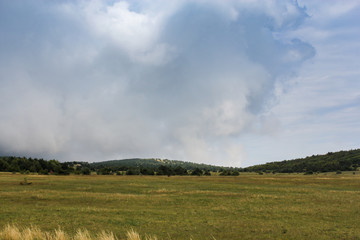 The sky above the hills.