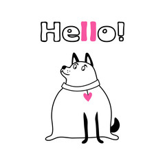 dog puppy pink color cartton cute funny children illustration for your paper clothes sticker design word hello