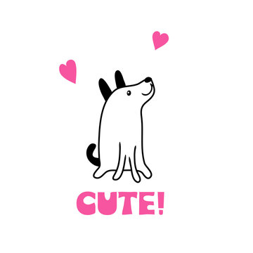 dog puppy pink color cartton cute funny children illustration for your paper clothes sticker design word cute