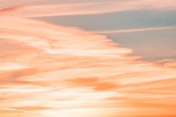 Colorful sunset sky. Bright orange. Copy space. Place for text and design