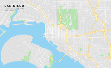 Fototapeta premium Printable street map of San Diego, California