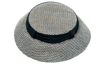 Black and white female hat with ribbon and brim vintage fashion of the early twentieth century.