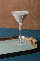 Alexander, an after dinner cocktail with gin or cognac, white creme de cacao, fresh cream and  grated nutmeg