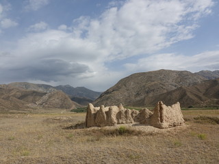 Ancient burial of Chomai Baatyr 17th century. Naryn region. Kyrgyzstan Tian Shan.  