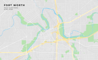 Printable street map of Fort Worth, Texas