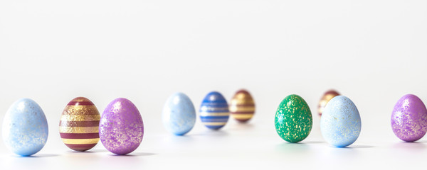Decorated Easter eggs on white background