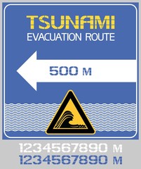Tsunami.Evacuation route. Information poster offering a specific route in case of natural disasters.
