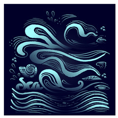 sea with shells and algae