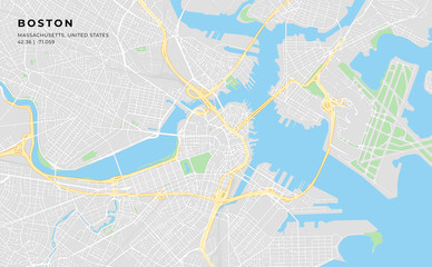 Fototapeta premium Mapa ulic do wydrukowania w Bostonie, Massachusetts