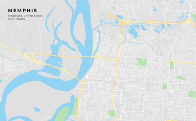 Printable street map of Memphis, Tennessee