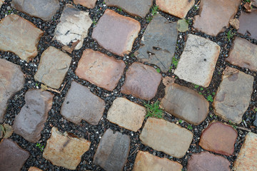 The texture of cobblestone pavement of the old city
