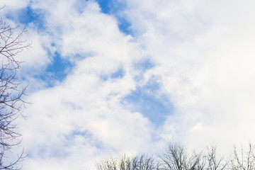 Blue sky with clouds. Copy space. Place for text
