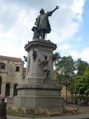 Statue of Christopher Columbus in Plaza Colon Santo Domingo. Dominican Republic.