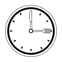 restaurant clock watch with cutlery black and white