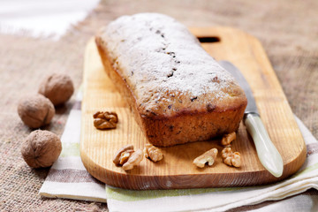 Banana cake with walnuts and dark chocolate