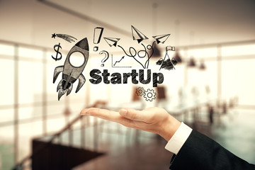 Business scheme concept, startup double exposure background.