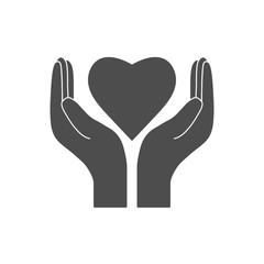 Heart in hand, charity icon. Vector illustration, flat design.