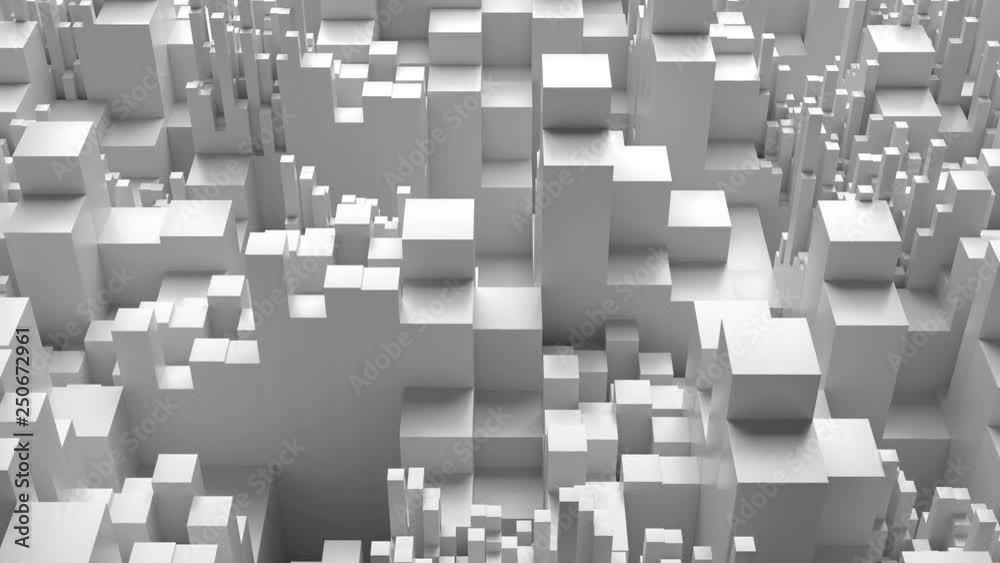Poster loopable white grey 3d bright background with simple geometry shapes with different height. elegant 