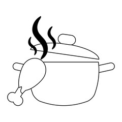 Chicken and kitchen pot black and white