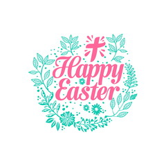 Happy easter. Lettering and graphic elements. Cross of Jesus Christ.