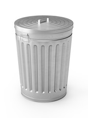 3D Rendering steel trash can isolated on white background