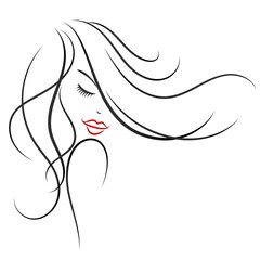 Cute girl with hair curls silhouettes for a beauty salon