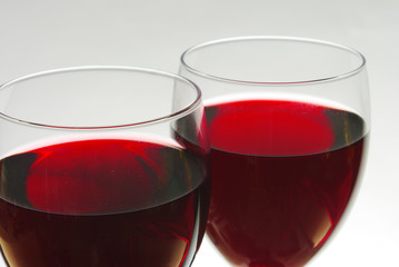 Two glasses of red wine. Close-up