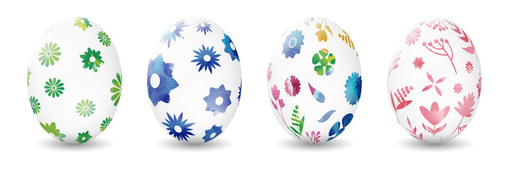 3d Easter eggs with hand painted decoration vector. Set of Easter Eggs.