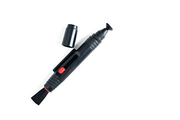 Lens pencil isolated on white background. View from above
