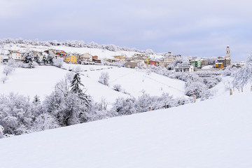 Sant'Anna d'Alfaedo, a small village near Verona, Italy, in the natural park of Lessinia, covered with fresh snow during winter