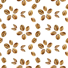 Behang Koffie Aquarel naadloze patroon in retro stijl met koffiebonen. Vintage minimalistische koffie ornament met organische textuur in gouden en bruine kleuren geïsoleerd op een witte achtergrond