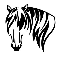 shire draught horse with long mane black and white vector head