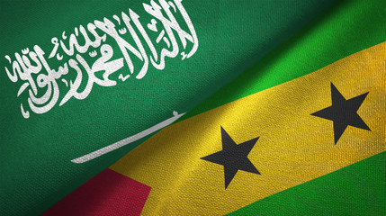 Saudi Arabia and Sao Tome and Principe two flags textile cloth, fabric texture