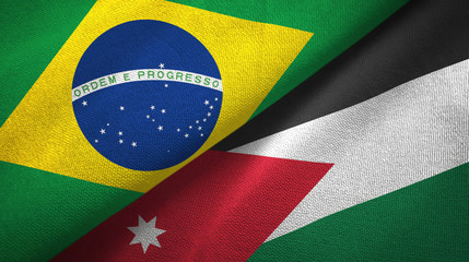Brazil and Jordan two flags textile cloth, fabric texture