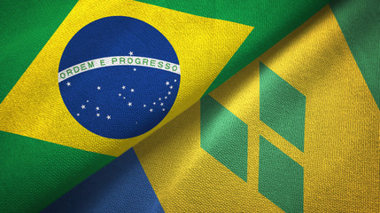 Brazil and Saint Vincent and the Grenadines two flags textile cloth, fabric texture