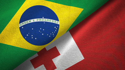 Brazil and Tonga two flags textile cloth, fabric texture