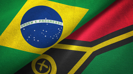 Brazil and Vanuatu two flags textile cloth, fabric texture