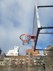 basketball hoop and net against blue sky © Jessica Kirk 