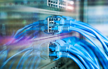 Network switch and ethernet cables,Data Center Concept.
