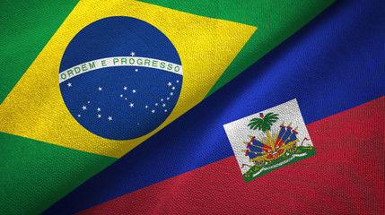 Brazil and Haiti two flags textile cloth, fabric texture
